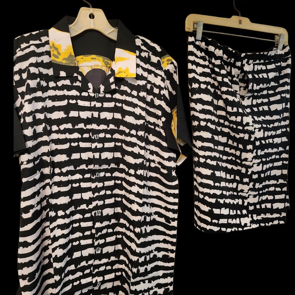 Unisex vintage wear-Blk & white casual pool/ beach lounge 2 set- with pockets